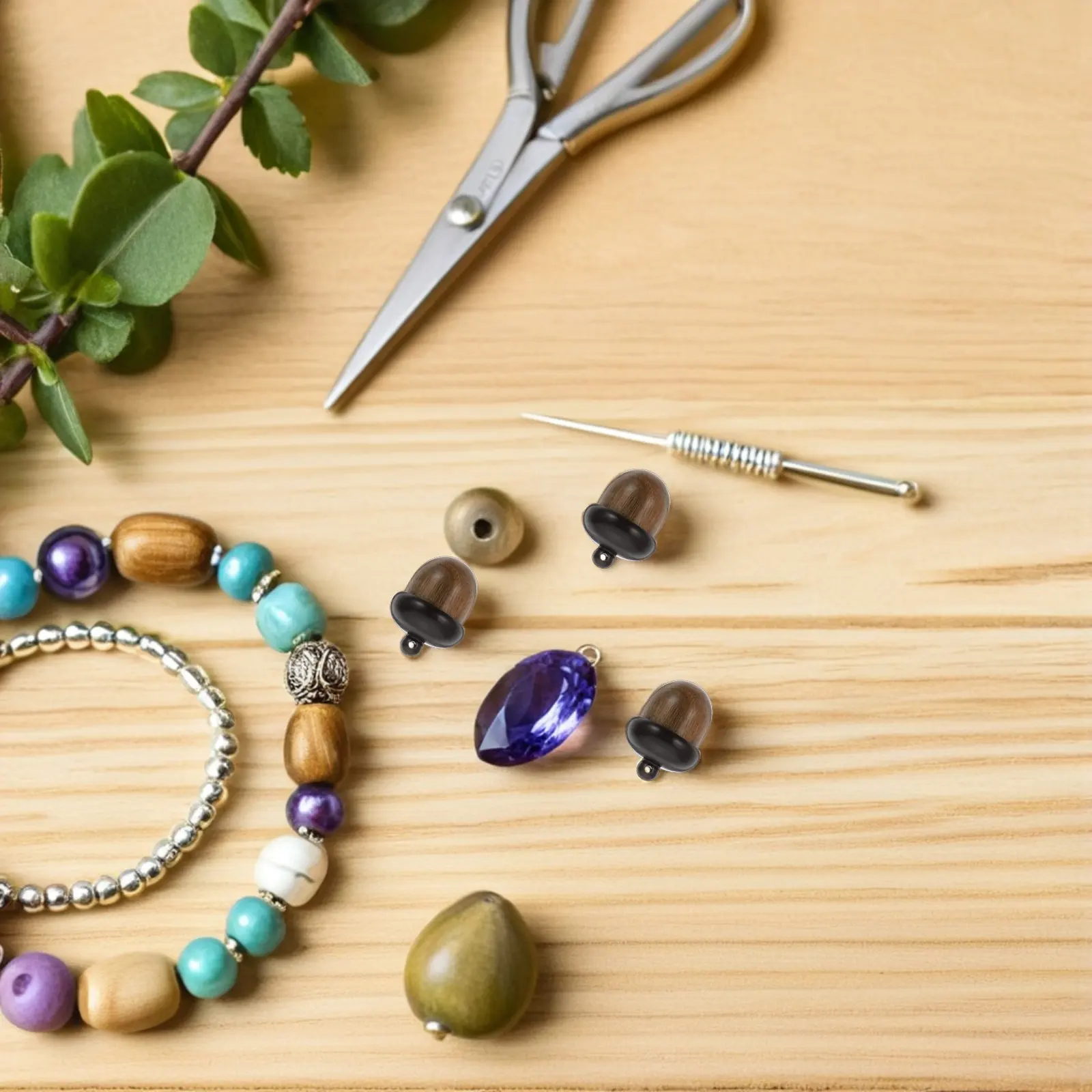 

4Pcs Wooden Acorn Locket Charm Handmade Two-Tone Fall Pendant for Necklace Jewelry Making Openable Nut Dangle Decor Thanksgiving