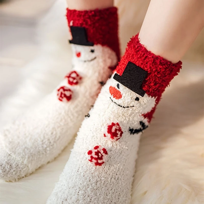 

Coral Fleece Women Slipper Socks for Daily Wear Christmas Theme Cartoon Pattern