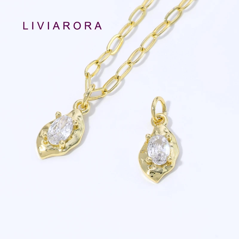 1/2/4Pcs 18K Gold Plated Molten Oval Pendant Brass With Zircon Irregular Hammered Texture Charm For Jewelry Making Accessories