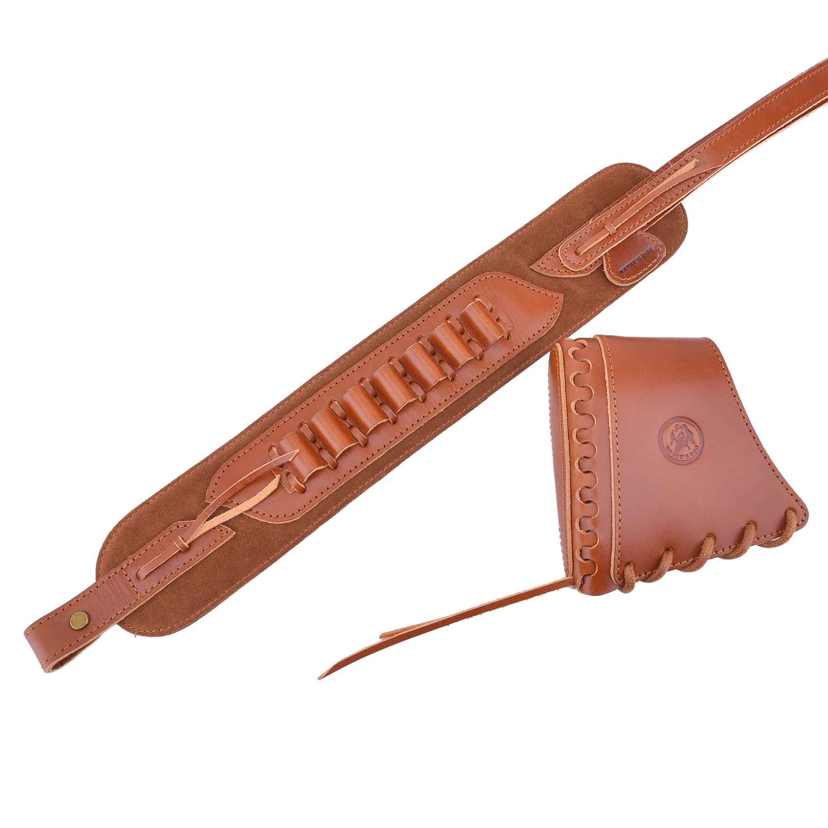 

Vegetable Tanned Leather Recoil Pad With Adjustable Gun Shell Holder Sling Hunting Shooting For 12/16/30GA .308 .22LR .357 .38