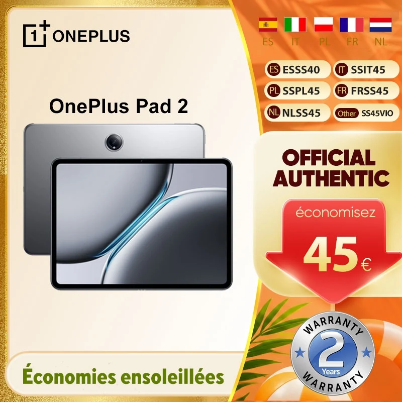 Version Globale OnePlus Pad 2 Snapdragon 8 Gen 3 16 Go + 512 Go de Stockage Écran 12,1'' 144 Hz 67W SUPERVOOC Appareil Photo 13 MP OS 14.1 Android