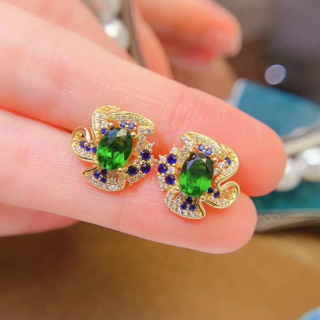 

KJJEAXCMY High End Women's Earrings Natural Diopside S925 Silver with Electroplating Boasting High Clarity Full Brilliance