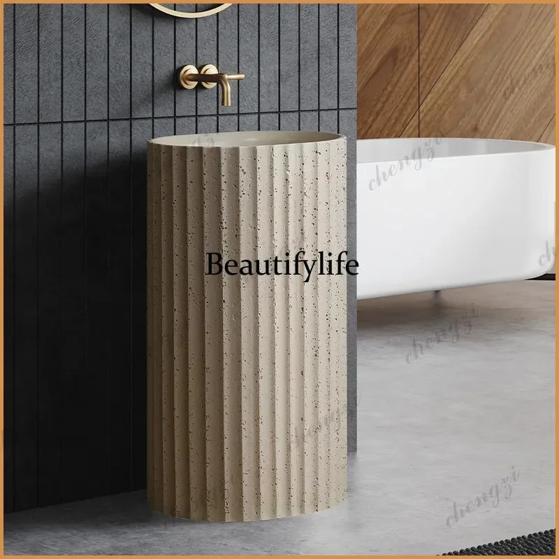 K153 Modern Cream style Marble Floor-to-ceiling Washbasin Hotel Homestay Bathroom Washbasin Column Basin