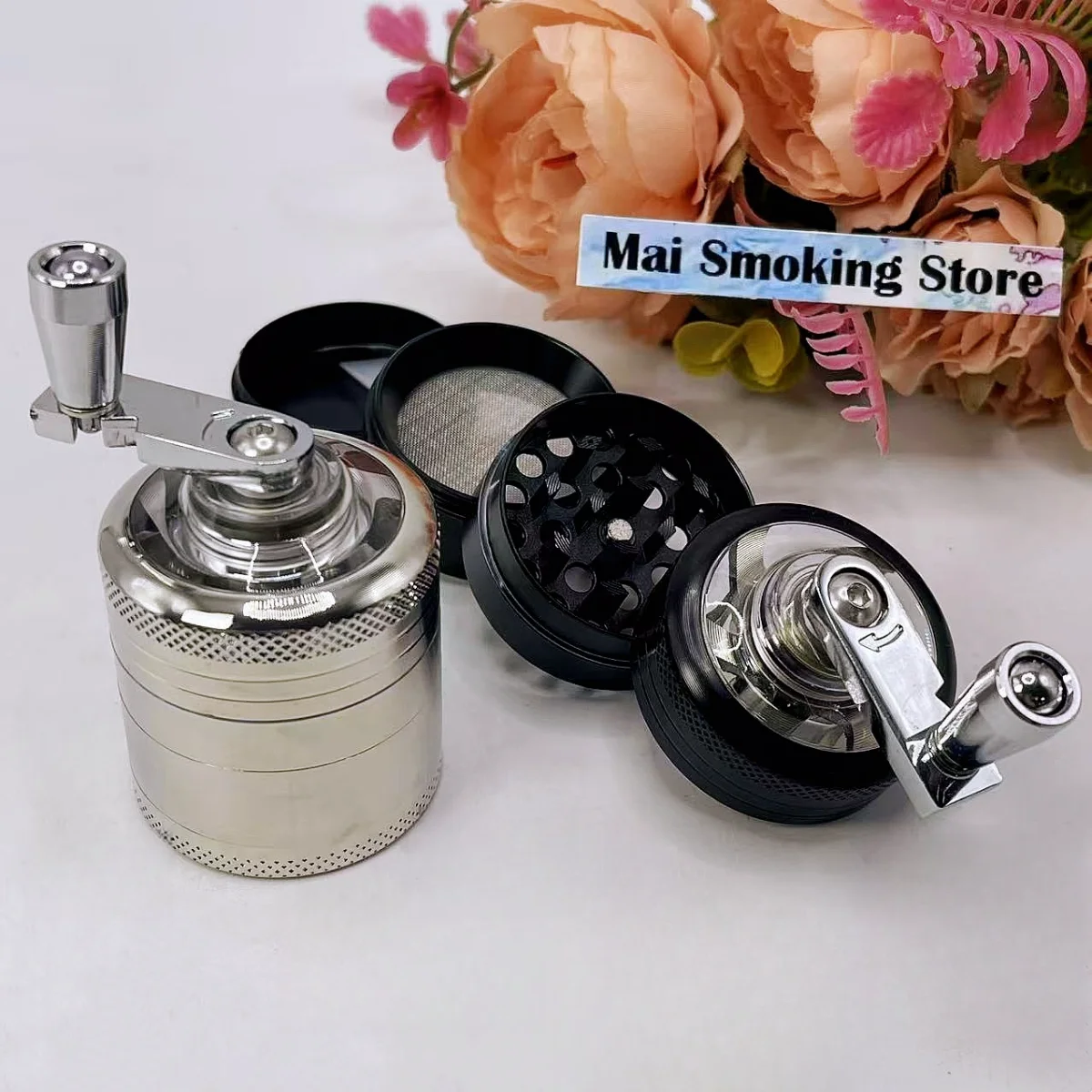 

1.6inch Handle Herb Grinder Metal 4-layer Manual Spice Mill Pepper Salt Mortar Raw Grass Tobacco Grinder Cigarette Smoking Tool