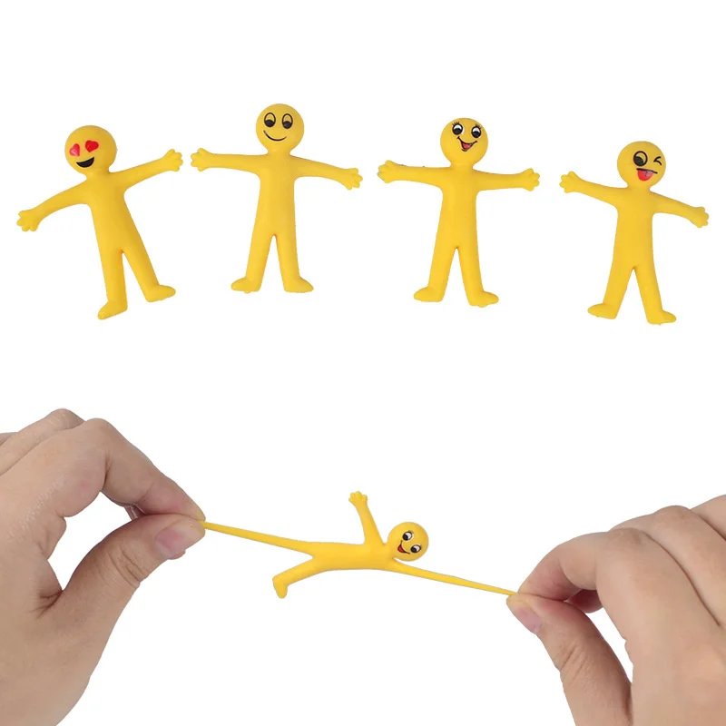 12Pc Novelty Stretchy Stretching Toy Cute Colorful Yellow Stress Relief Stretchy Fidget Gifts TPR Soft Plastic Creative Doll Toy