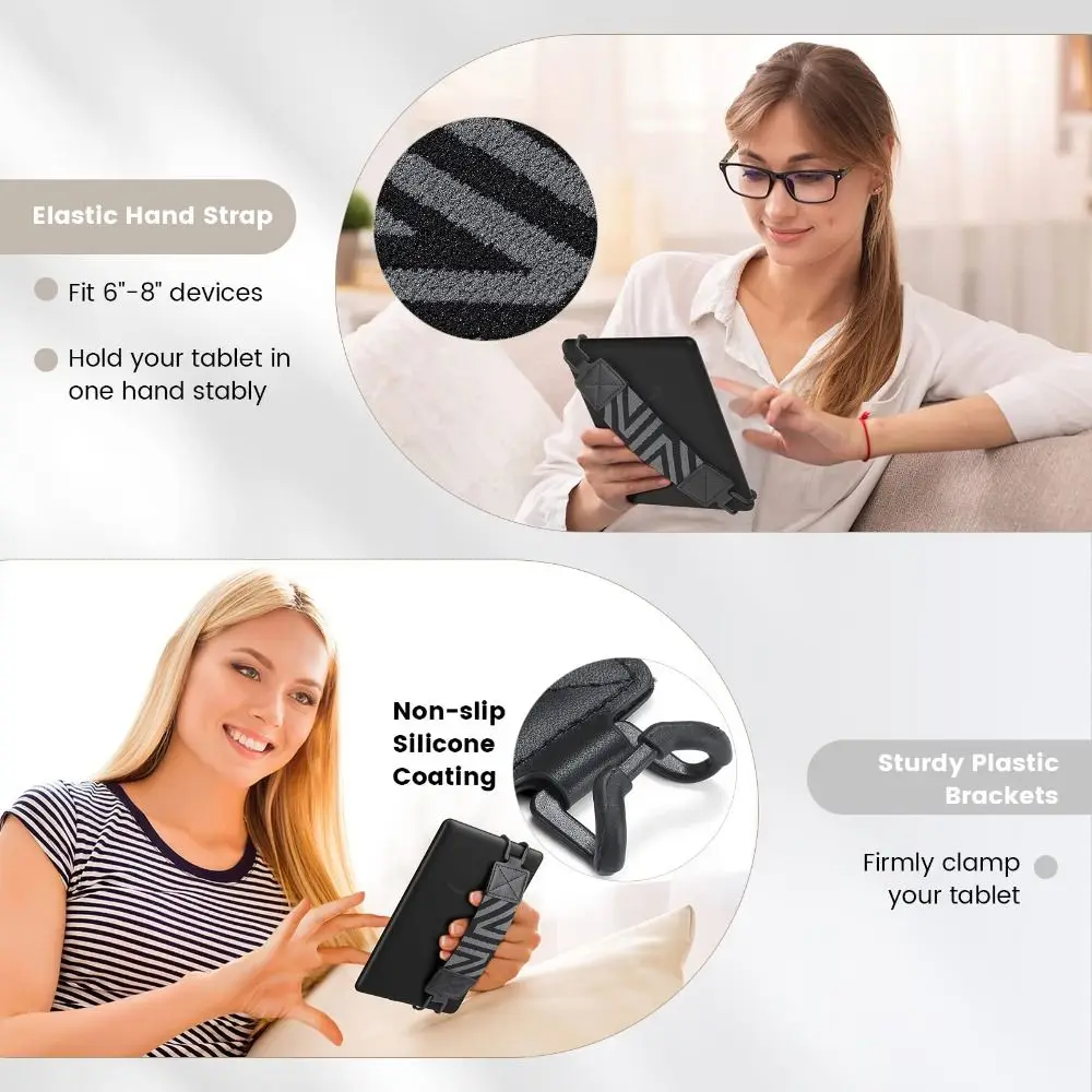 PU Leather eReader Secure Hand Strap Versatile Finger Grip Holder for Kindle/Kobo/Voyaga/Lenovo/Sony 6-8