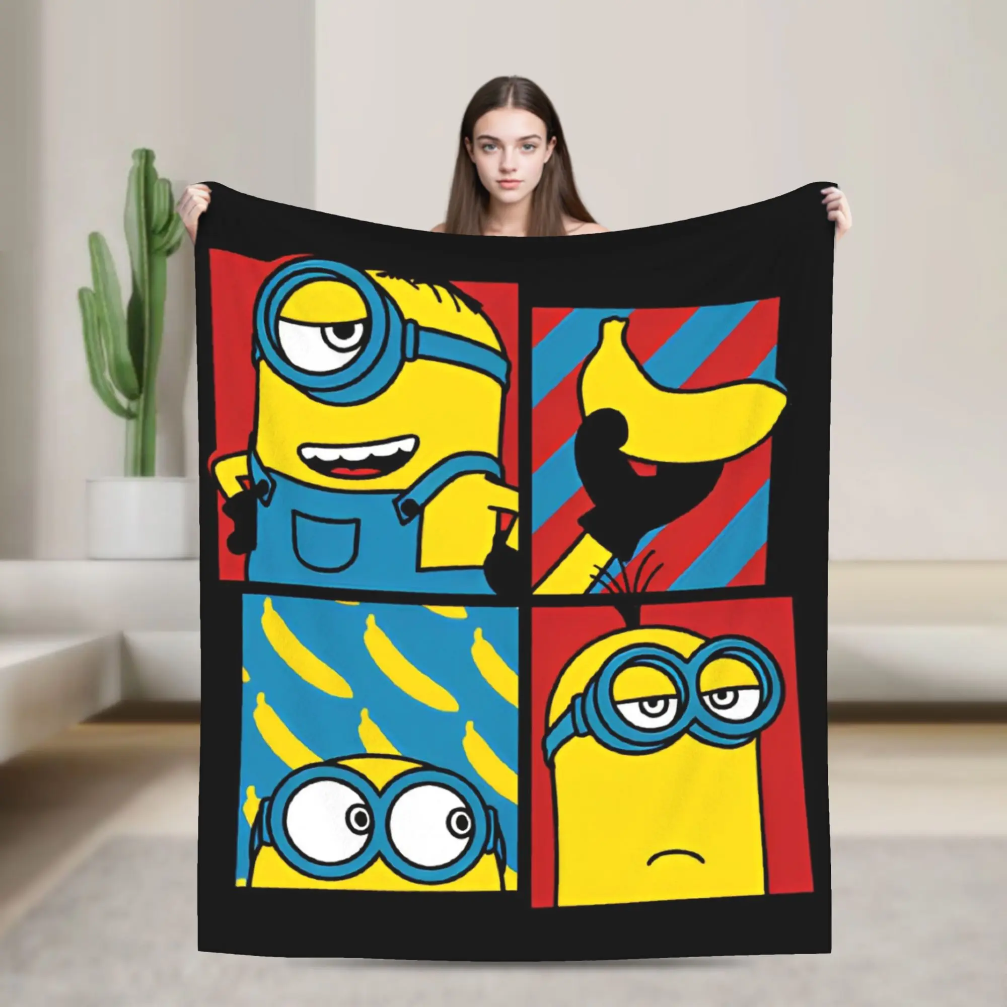

M-Minions Stuart Bob Kevin Humour Flannel Blanket Super Warm Throw Blanket for Couch Chair Funny Bedspread Sofa Bed Cover