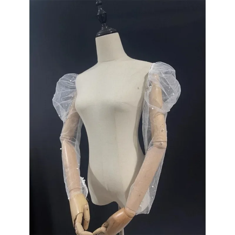 Bride separate wedding dress bubble sleeves wedding dress decoration transformation accessories, bright mesh seam-free yarn slee