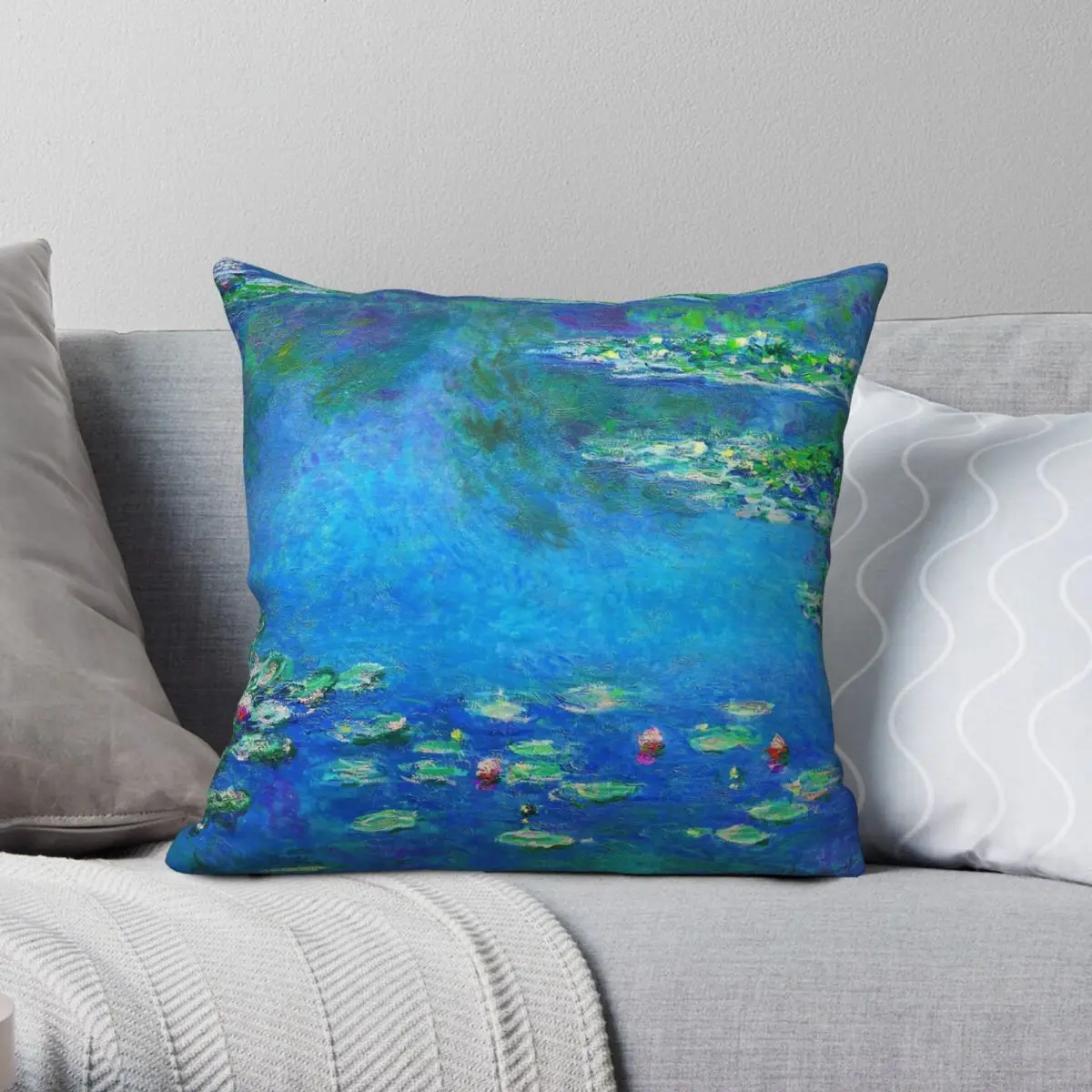 Claude Monet Water Lilies Square Pillowcase Polyester Linen Velvet Pattern Zip Decor Throw Pillow Case Home Cushion Cover