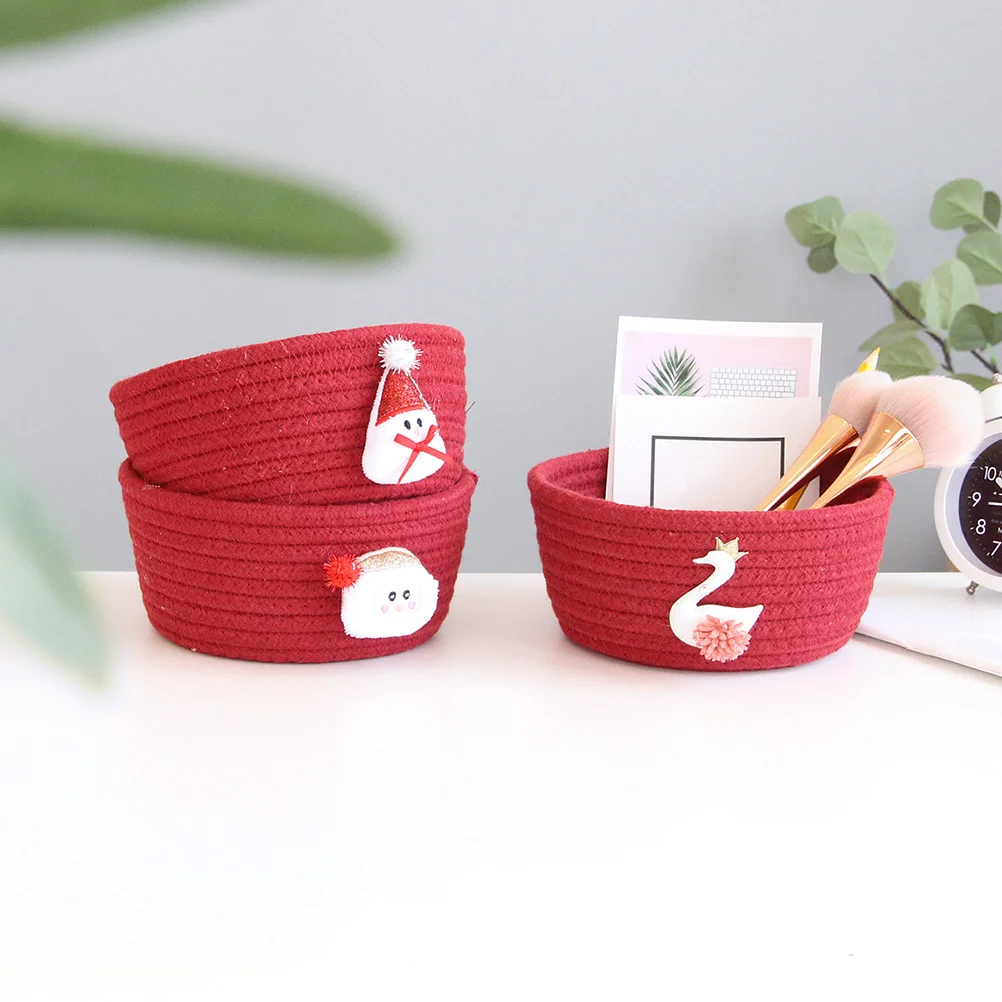 

Christmas Storage Basket Cotton Thread Woven Small Organizer Bin Basket Empty for Sundries Keys Candy Makeup Storage