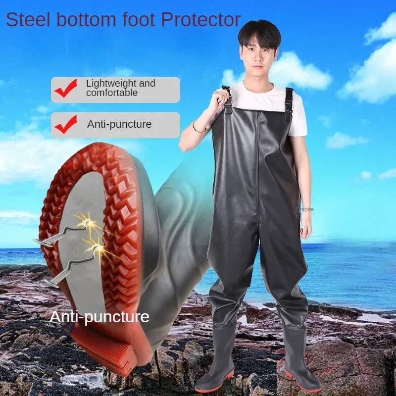 Imagem -01 - Calça Rasa Resistente ao Desgaste Masculina Sola de Aço Calça Meio Corpo Sapatos de Água Roupas de Pesca Macacão Atacado calca rasa resistente ao desgaste masculina sola de aco calca meio corpo sapatos de agua roupas de pesca macacao atacado 01