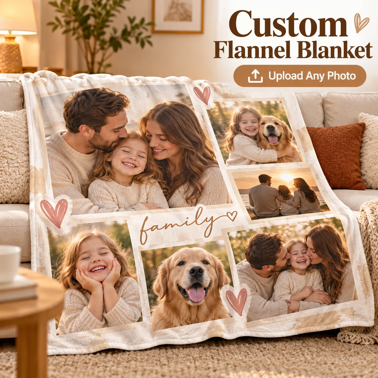 Custom Flannel Throw Blanket, Personalized Image Photo Full‑Print Soft Fleece Blanket for Sofa Bed Travel Gift