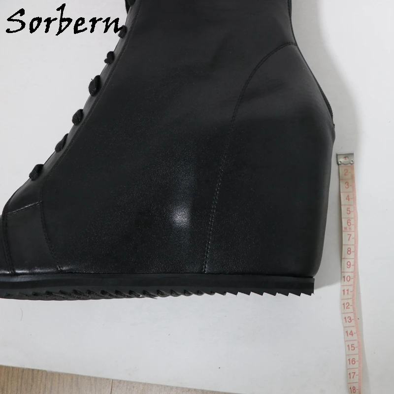 Sorbern Stivaletti alti unisex da donna stringati taglie forti piattaforma visibile tacchi alti cerniere posteriori punta tonda colore personalizzato