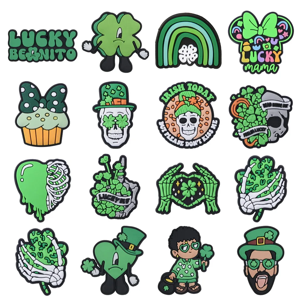 Green Themed ST.Patricks Day Lucky Shoe Charms Soft PVC Men Women Shoe Accessories For Decoration Pins Holiday Party Gifts