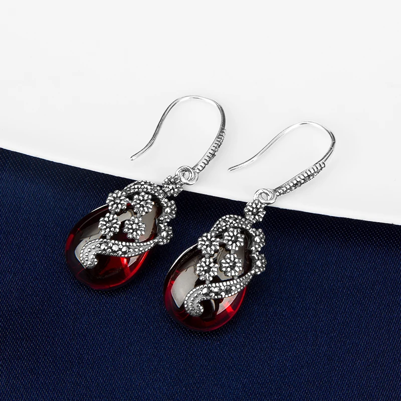 YYSuniee Vintage Ethnic Style S925 Silver Earrings with a Unique and Niche Personality Synthetic Agate Stone Earrings