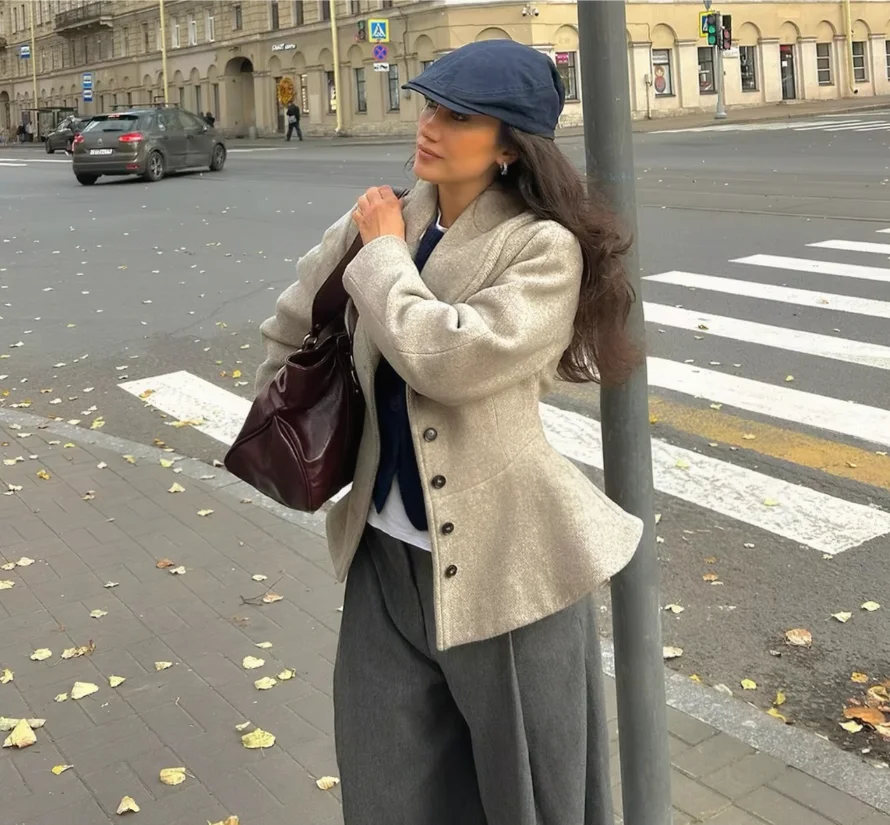 Women Trendy High Street Lapel Jacket Single Breasted Jacket New Chic Fall Winter Commute Elegant Lady Party Jacket