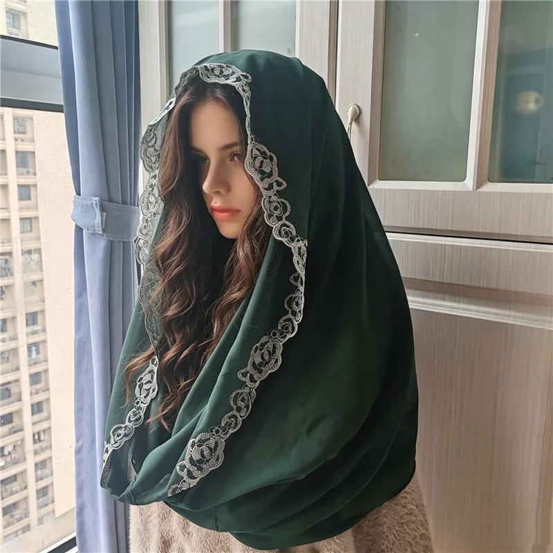 Infinity Embroidered Chiffon Mantilla Veils Mass Catholic Women Chapel Vintage Head Covering Red Black Green Blue Purple Navy