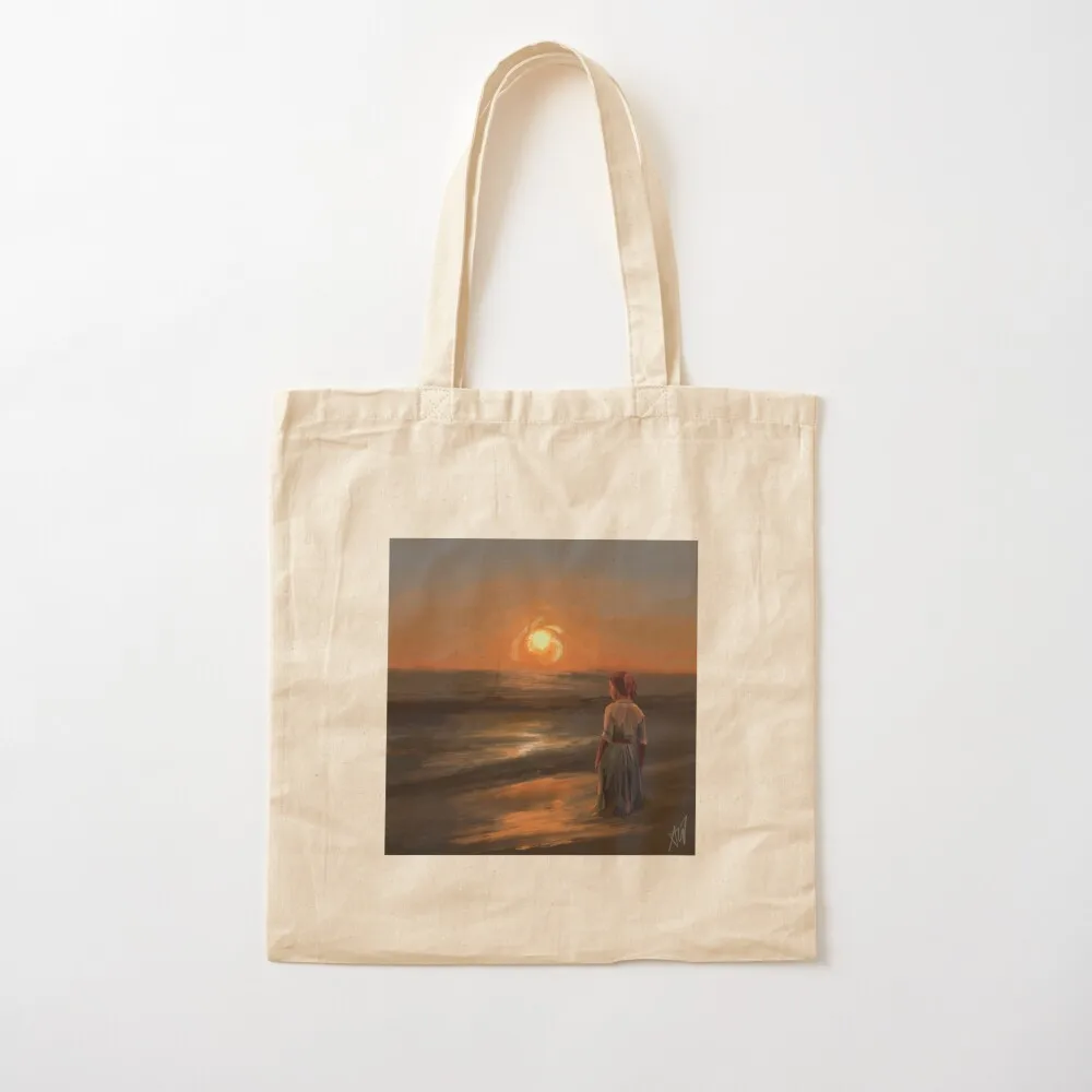 Pretty Sunset Drawing Woman in Ocean Tote Bag