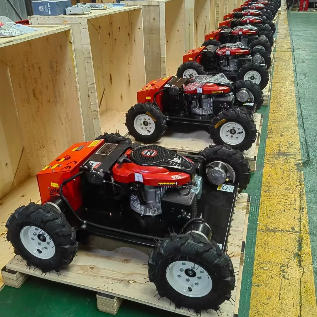 

Four DC 24v motor anti-skid wheels smoothly control 110kg load four-wheel drive remote control lawn mower