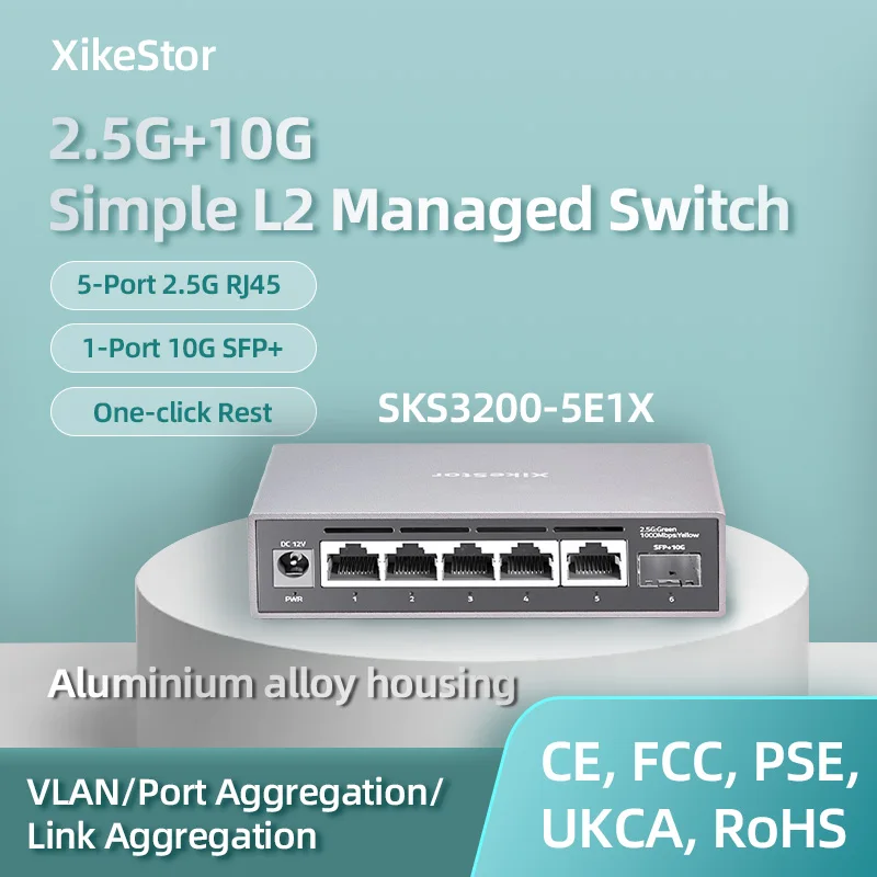 

Простое управление 2,5G L2, 5-портовый 2,5G RJ45, 1-портовый SFP + Поддержка Ethernet, VLAN и агрегация портов