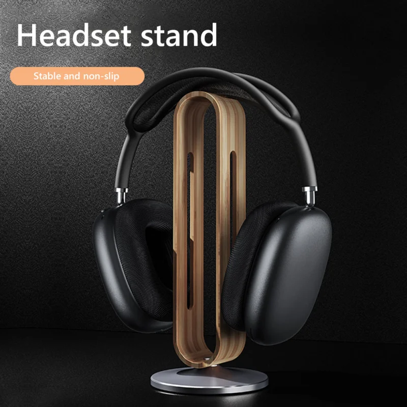 Bamboo Wood Aluminum Headphones Holder Desktop Headset Holder Anti-Scratch Stand Art Display Storage Bracket Anti-Slip Mount