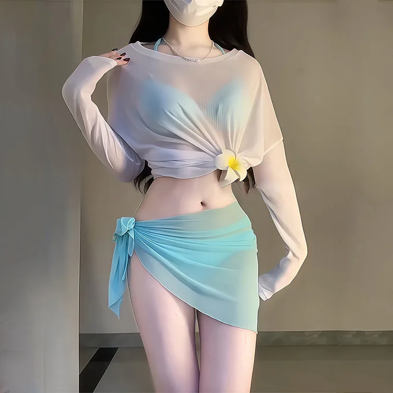 

Split Four-piece Set Sexy Sun Protection Long-sleeved Underwire Push-up Seaside Resort Hot Spring Swimsuit