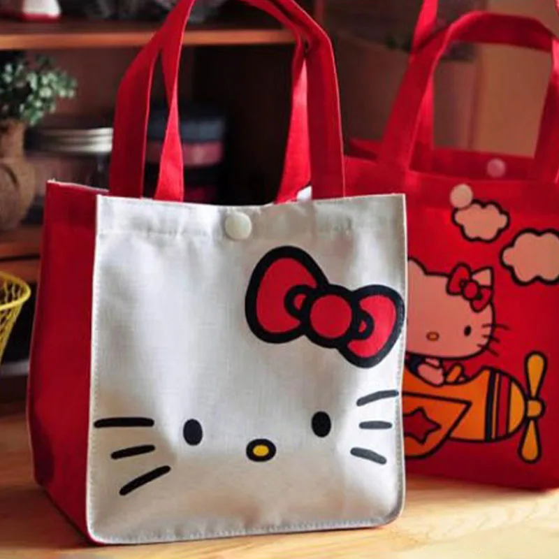 Kawaii Sanrio Hello Kitty Tote Canvas Bag Cartoon Anime Cute Women\'s Portable Lunch Bag Waterproof Cute Handbag Gifts Girls Toys