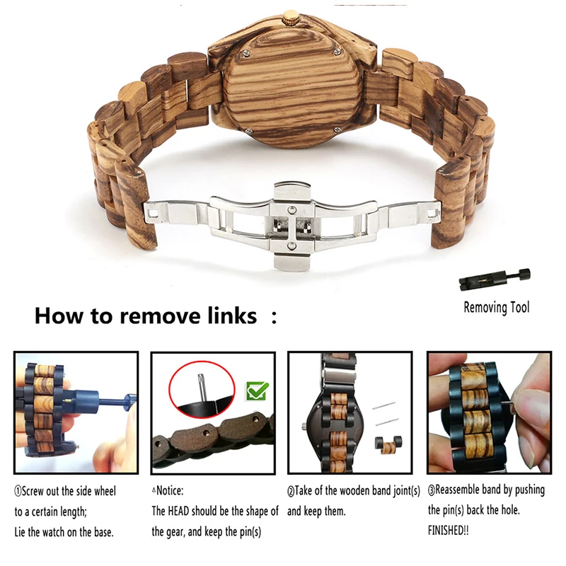 Wooden Quartz Watch Simplicity Dress Three Pointers Wristwatch Wooden Strap Stainless Steel Buckle Casual Watch