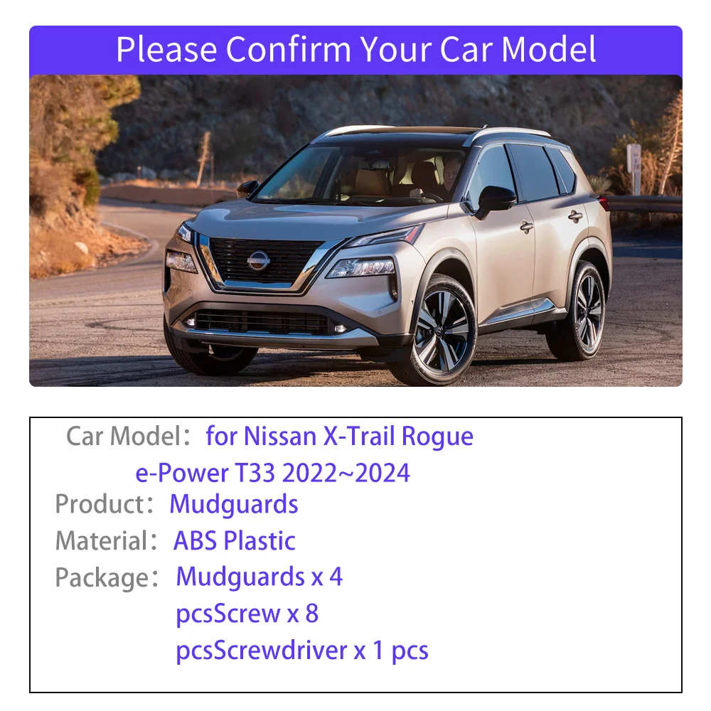 for Nissan X-Trail Rogue e-Power T33 2021~2024 2023 Mudguards Fender Flares Mud Flap Splash Guard Cover Spoiler Car Accessories