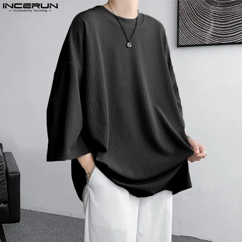 Incerun-camisa listrada masculina de t, estilo coreano, solto, casual, streetwear, secagem rápida, manga curta, s-5xl, novo, 2019