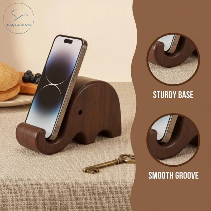 Creative Solid Wood Black Walnut Phone Holder Stable Desktop Business Card Display Stand for Work Daily Use