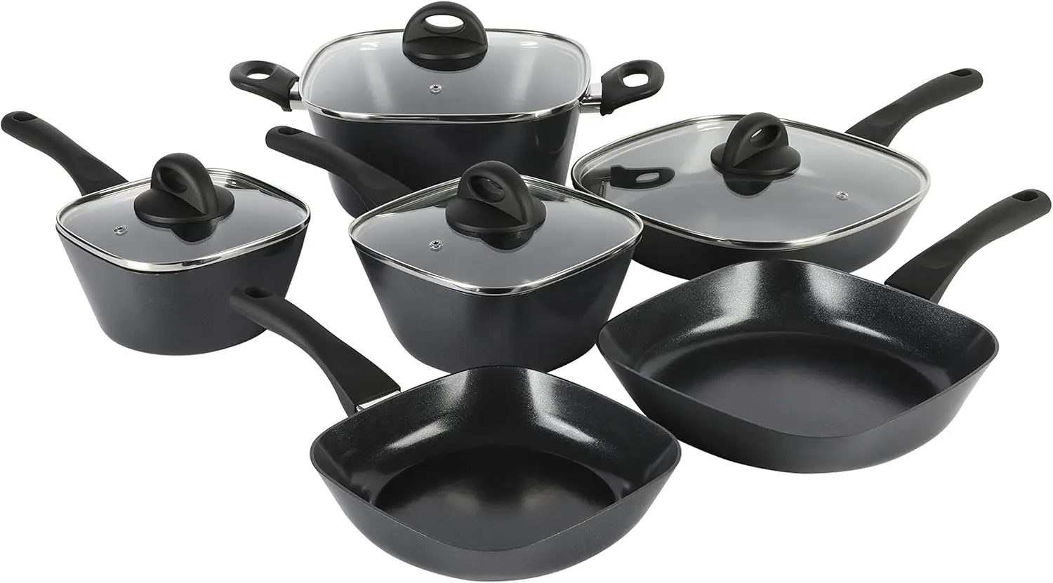 

Nonstick Forged Aluminum Induction Pots and Pans Cookware Set W/Cast Iron Skillet, 15-Piece Set, Black