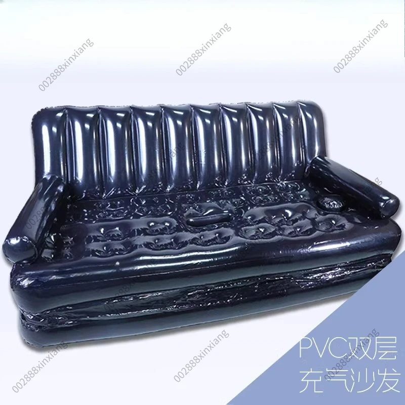 Foldable PVC Double-layer Inflatable Sofa with Double Compartments for Storage and Compression