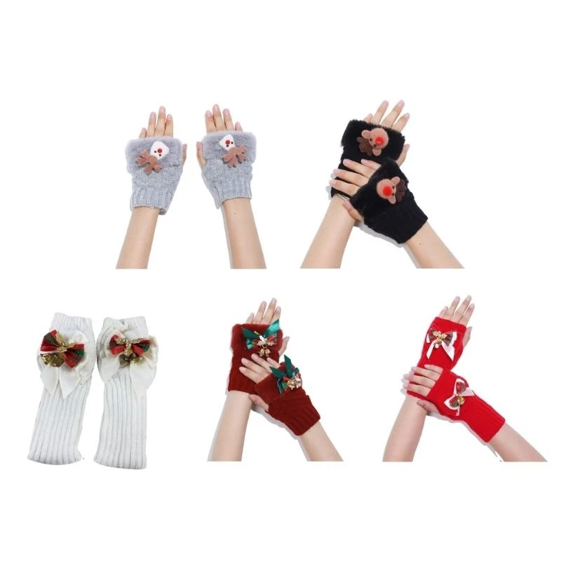 Q5WE Touchscreen Half-finger Gloves Women Knitted Mitten Windproof Cuffs Glove