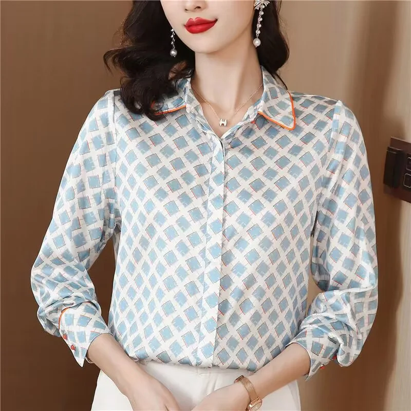 Blusa holgada de manga larga con estampado a cuadros para mujer, camisas sencillas e informales para ir al trabajo, novedad de primavera