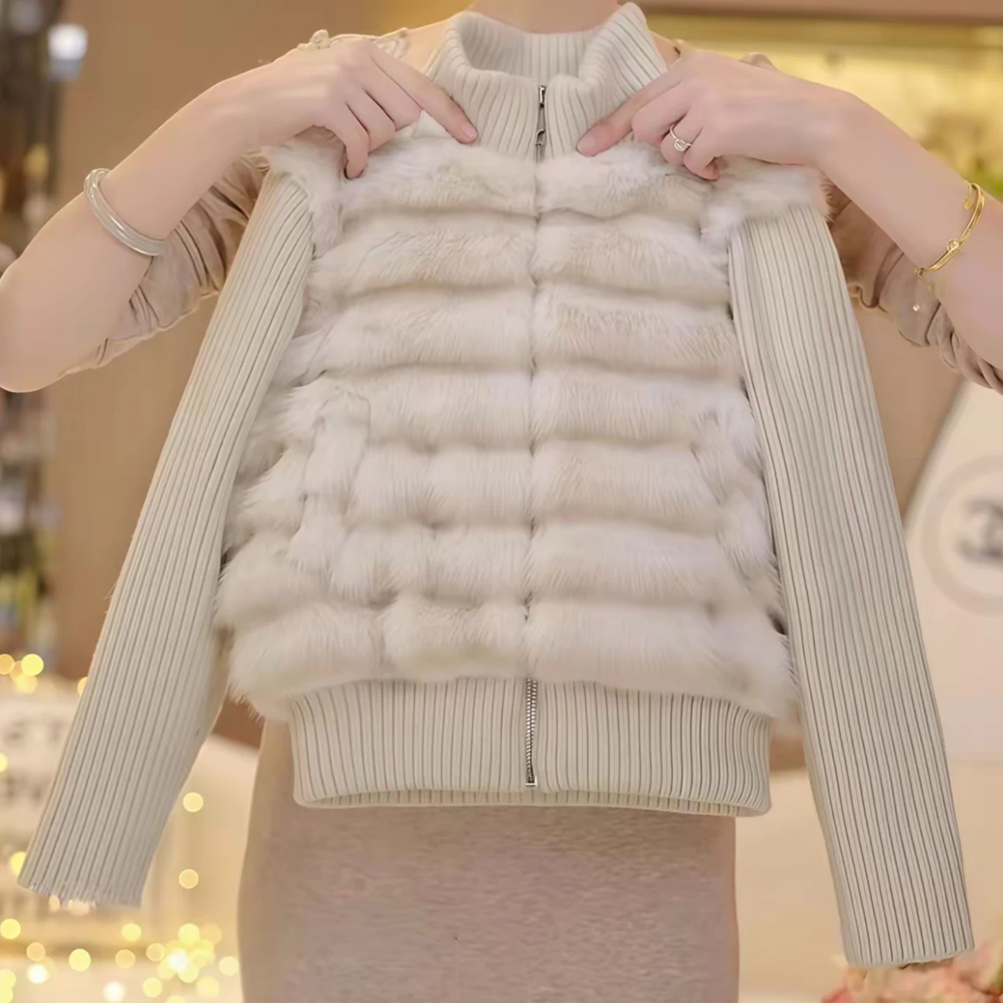 

Girls' Knitted Jacket, Faux Fur and Padded Jacket, New Arrival for Autumn/Winter, Stylish Fuzzy Sweater, Winter Padded Top for G