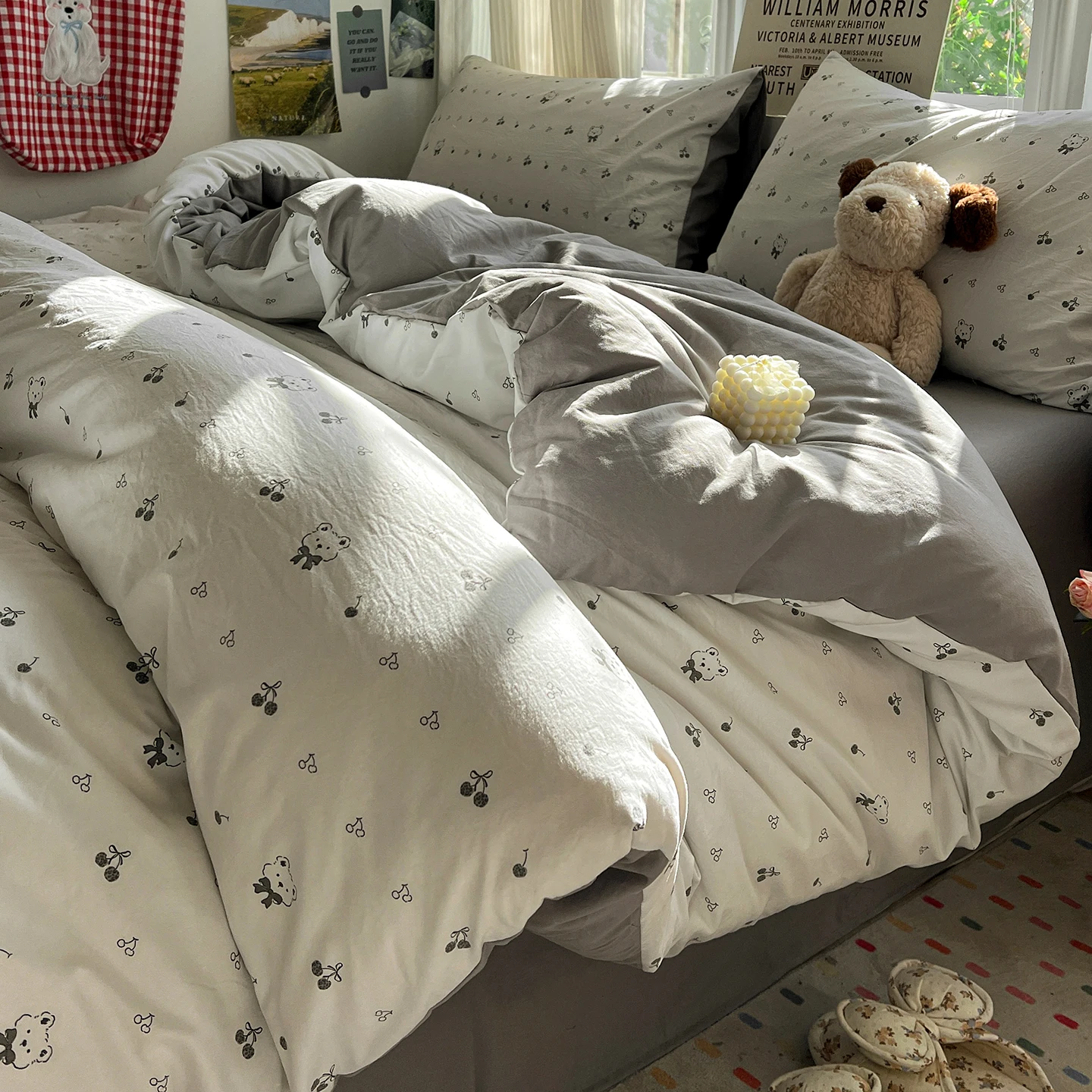 Korean Style Bedding Sets Cartoon Sheet Set Duvet Cover Pillowcase Twin Queen Full Size No Filling Fitted Sheet Set Home Decor