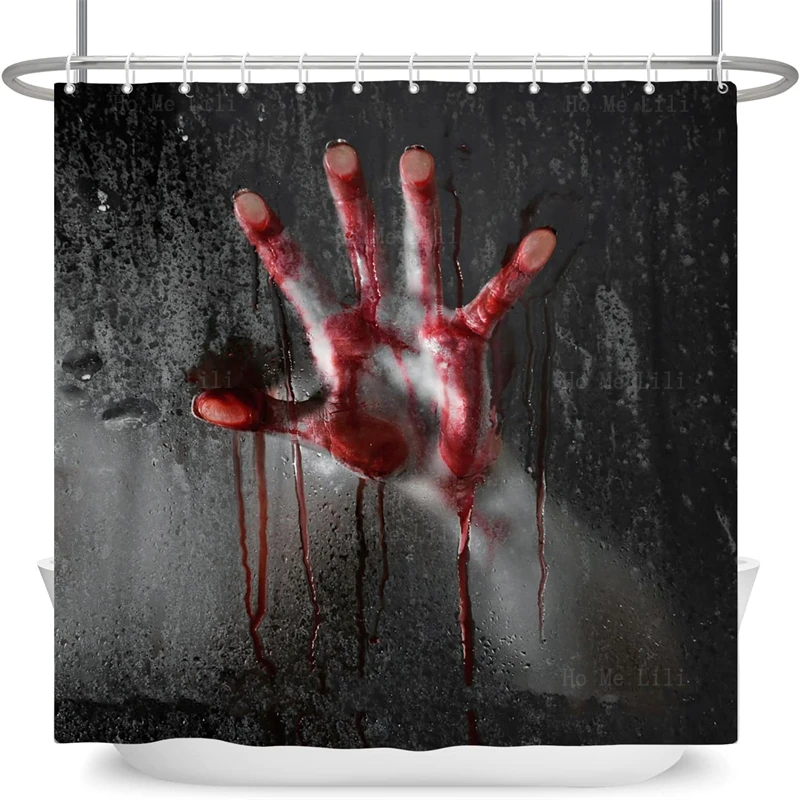 Scary Devil Nun Splashes Of Blood Grunge Style Halloween Theme Horror Bloody Hands Black Shower Curtain For Party Decor