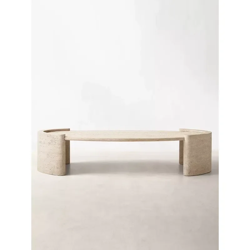 Natural Travertine Oval Coffee Table Modern Simple Light Luxury Living Room Furniture Marble Texture Creative Home Decor