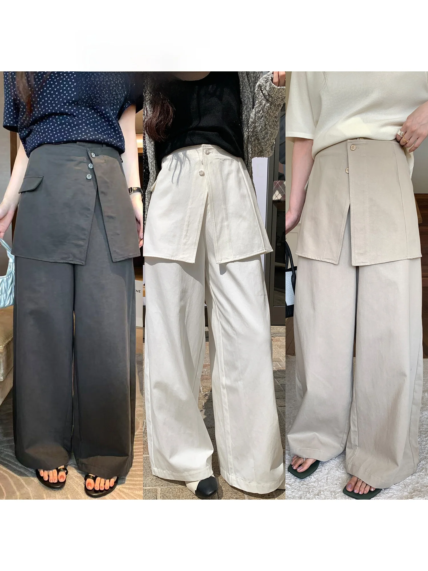 

Брюки NAZ больших размеров, повседневные, свободные, модные, с отстегивающимися шторками, широкие, с высокой талией, на пуговицах, из смесового хлопка и лиоцелла, прямого кроя