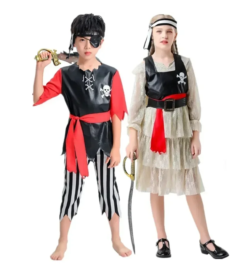 

Костюм капитана Карибского моря для мальчиков и девочек, нарядное платье на Хэллоуин, детский костюм для ролевых игр