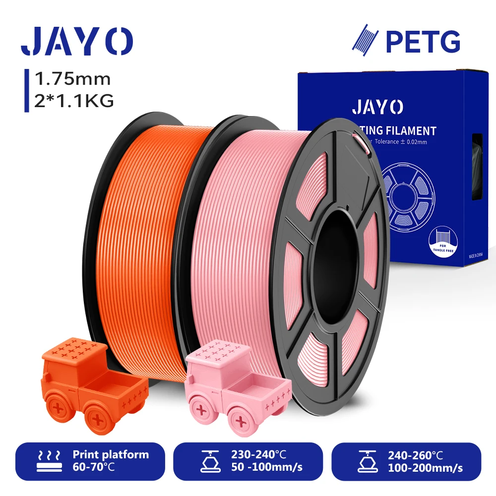 JAYO 2,2 kg 3D-PETG-Druckerfilament, 1,75 mm PETG-Druckerfilament, ordentlich gewickeltes 3D-Druckmaterial für Bambu FDM 3D-Drucker