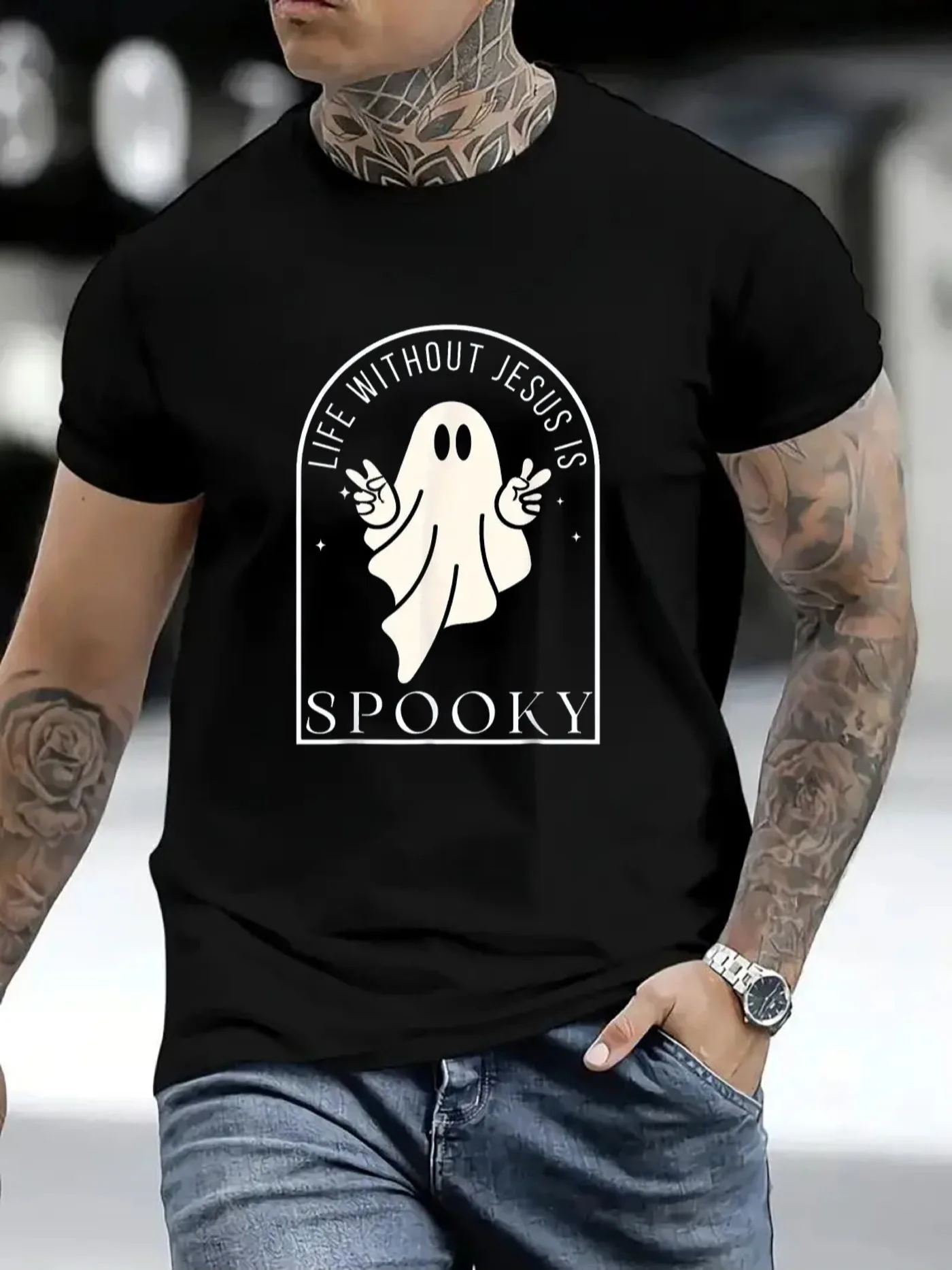 Men Halloween Casual Short Sleeve Tee 1 Pcs 100% Heavy Cotton - Comfortable Crew Neck, Soft Adorable Tees Tops