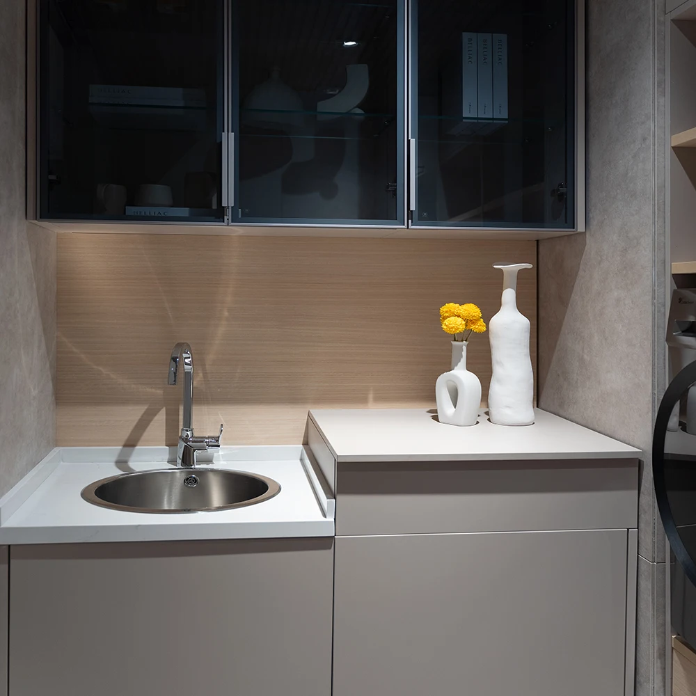 #Wall Mount Laundry Room Storage Cabinet with Sink, Glass Door & Double Washer Dryer Nook for Home Utility Space