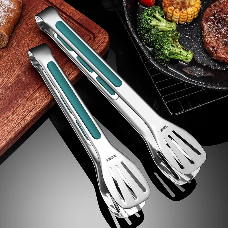 

1pc Non Slip Stainless Steel Food Tongs Meat Salad Bread Clip Barbecue Grill Buffet Clamp Cooking Tools Kitchen Accessories