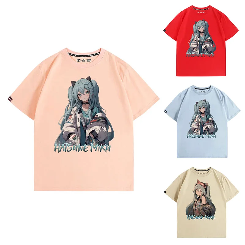 Cartoon Japanese Hatsune Miku short-sleeved two-dimensional girl loose casual versatile large size cotton couple tops T-shirt