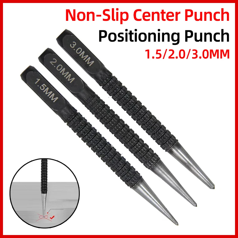 1.5/2/3MM Non-Slip Center Punch Set 1.59/2.38/3.17mm Positioning Punch Drilling Fixer for Metal Wood Marking Drilling Hand Tool