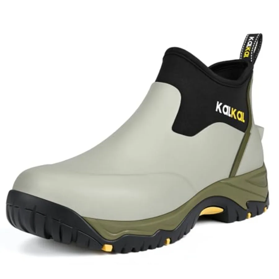 

Kalkal Men's Rubber Boots Waterproof Ankle Rain Boots Insulated Working Booties with Comfortable Sports Sole Outdoor Mud Boots