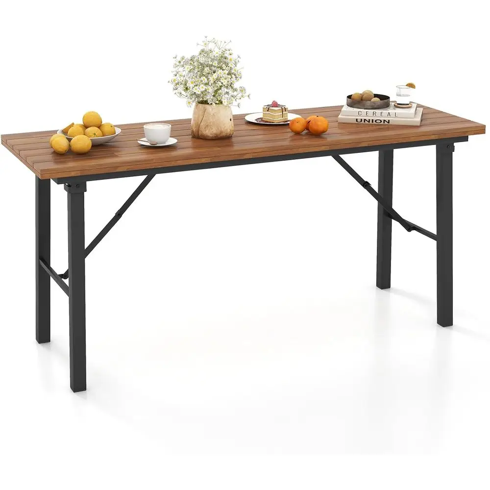 

Outdoor Dining Table for 4-6, No Assembly Foldable 59 Inches Narrow Patio Dining Table with Acacia Wood Top & Heavy Duty Metal F