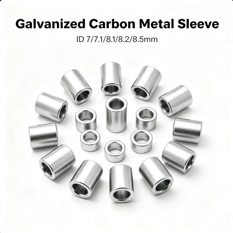 50‑5Pcs Galvanized Carbon Steel Cylindrical Hollow Sleeve Unthreaded Iron Bushing ID 7/7.1/8.1/8.2/8.5mm OD 10-18mm